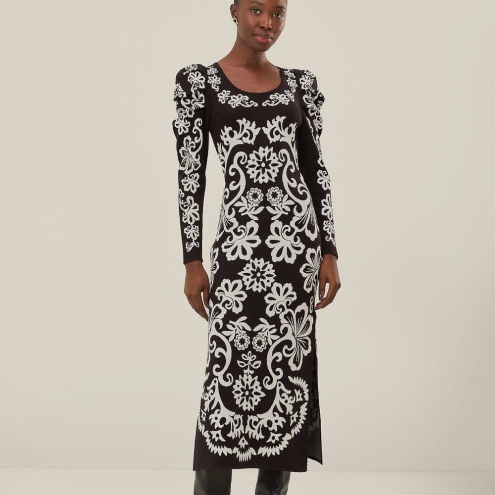 FARM Rio Black and White Long Sleeve Dress